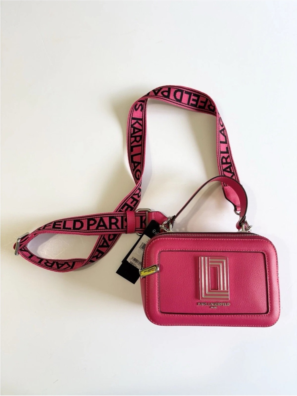Karl Lagerfeld Simone Bright Pink Camera-Style Crossbody with Logo Strap